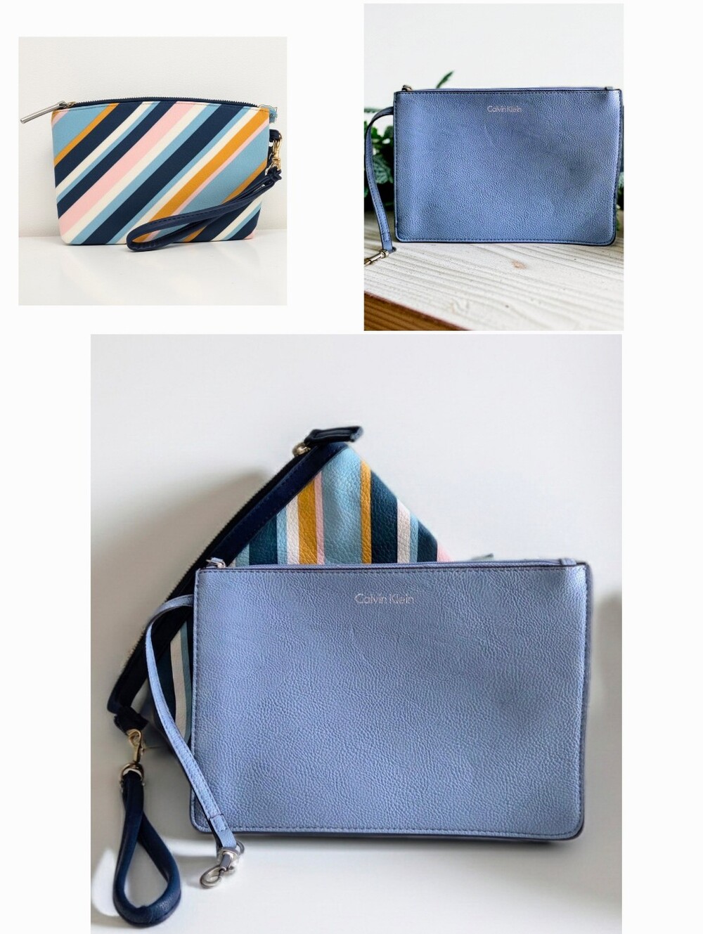 Set: Calvin Klein Wristlet in Blue & Vegan Multi Colored Wristlet